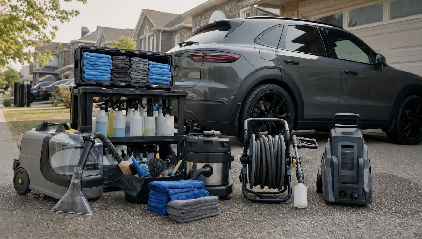 Mobile detailing supplies ready at a job